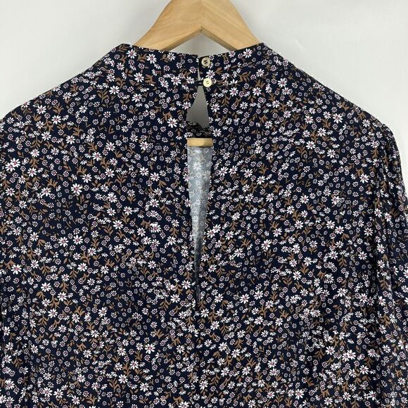 Loft Plus Dress Size 14 Womens Navy Floral Print Mock Neck Flare Puff Sleeve - Picture 6 of 8
